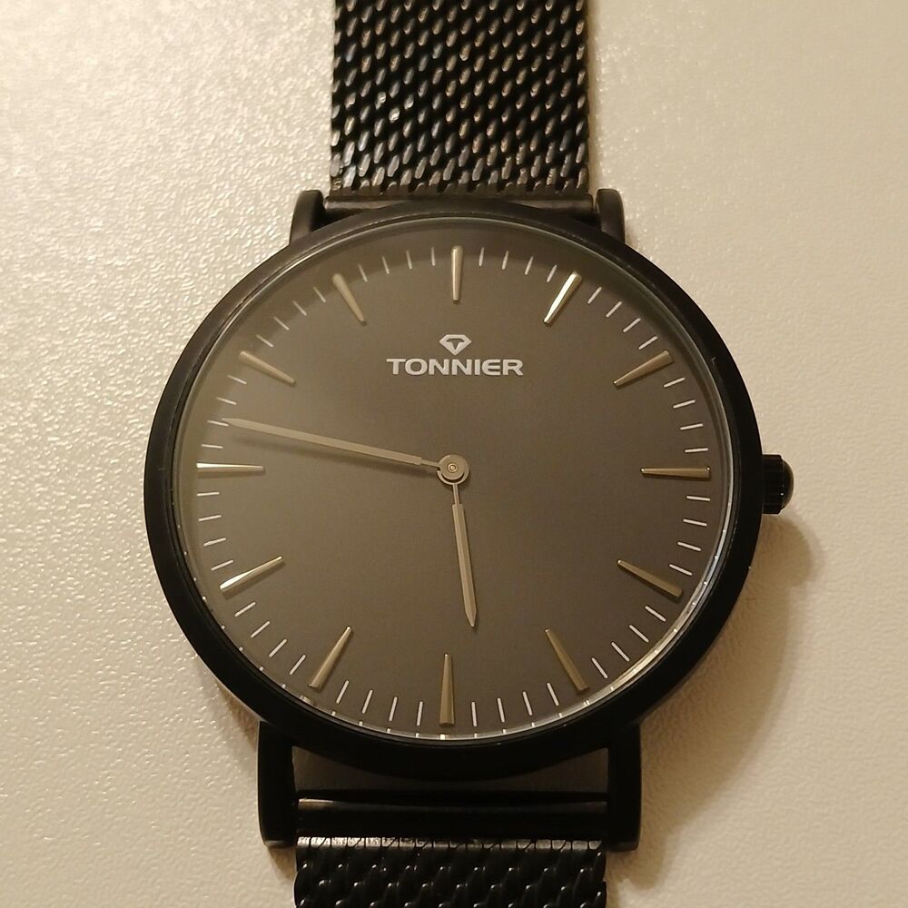 Tonnier Men's Black Stainless Steel Slim Stainless Steel Watch W8479G Japan Movt